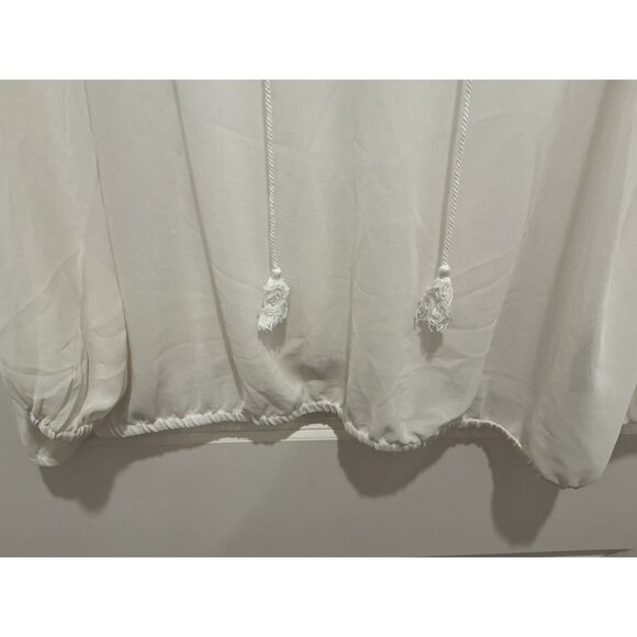 Lane Bryant Blouse 18/20 Winter White VNeck Pullover Stitched Design Clear Beads - Picture 2 of 7